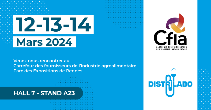 Distrilabo sera présent au CFIA 2024, le carrefour des fournisseurs de l'industrie agroalimentaire, à Rennes. Distrilabo sera présent au CFIA 2024, le carrefour des fournisseurs de l'industrie agroalimentaire, à Rennes.